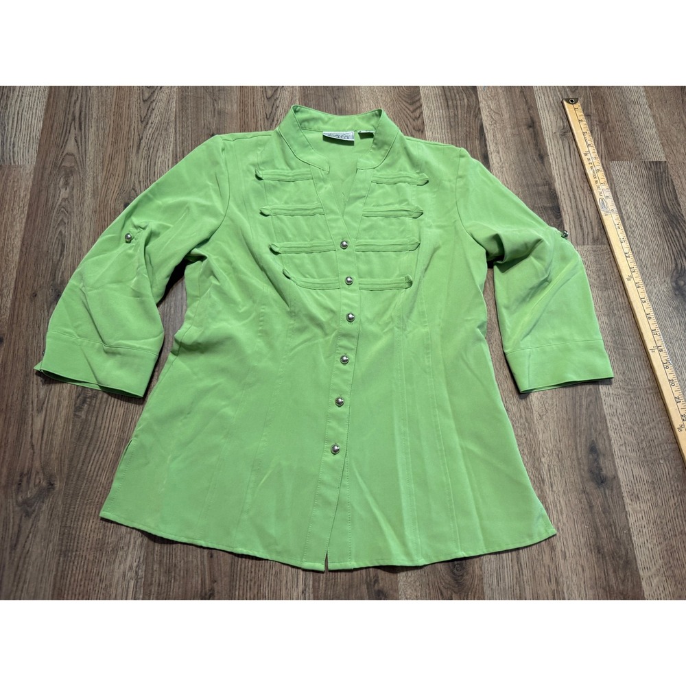 Cathy Che Military Button Up Top Women Medium Green Adult Stretch Used